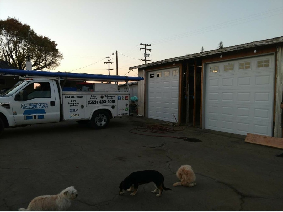 Old, faded garage door